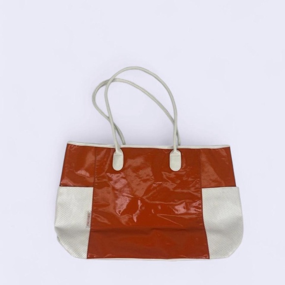 Shiseido Orange / Ivory Coated Canvas and Faux Leather 20x12" Tote Beach Bag NEW - Picture 1 of 1